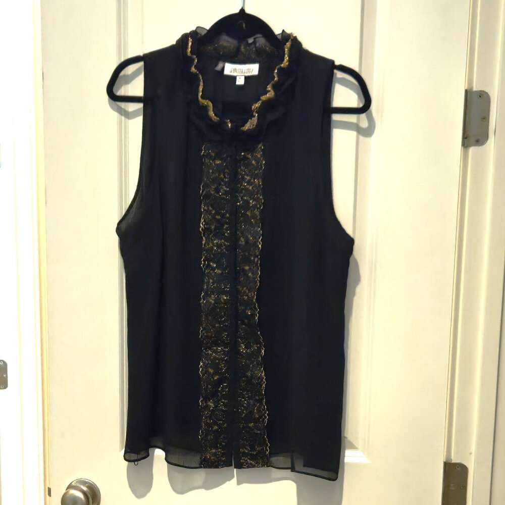 Jennifer Lopez cute black top with gold accents, dressy, XL